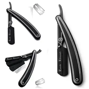 Lightweight Shaving Beard Eyebrows Mustache Shaving Straight Edge Razor Black and Silver New Style Barber Razors
