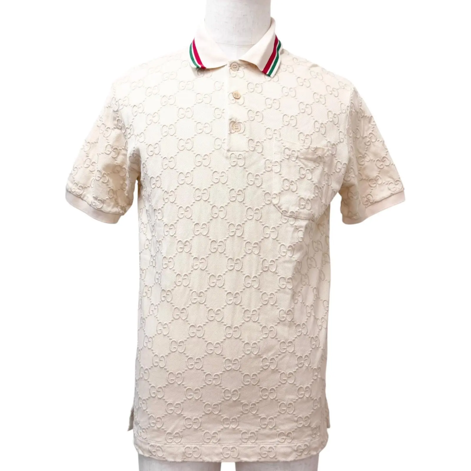 Pre-owned GUCCI Cotton Small Leather Goods Web Stripe GG Pique Short Sleeve Polo Shirt