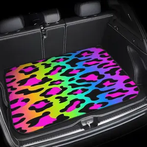 1pc Rainbow Leopard Print Car Trunk Mat Heavy Duty Machine Washable Universal Fit SUV Sedan Truck Extra Large Interior Protector for Travel Camping Pet Use Auto Accessories with Stable Grip