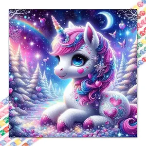 1 DIY handmade diamond painting kit, 5D diamond art kit, DIY decoration, unicorn, rainbow, snow scene full round diamond mosaic, diamond art, DIY art home decor, suitable for Christmas.