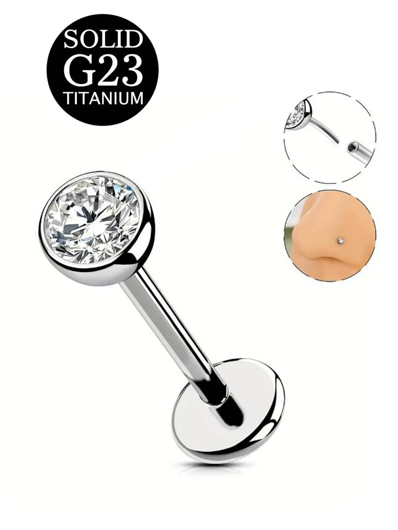 Titanium Threadless Nose Stud Push Pin Earrings Flat Back Tiny CZ Hypoallergenic Cubic Zirconia Small Nose Helix Cartilage Tragus Conch Labret Medusa Monroe Piercing Jewelry for Women Men Body Jewelry Flat Pierced Jewelry Body Jewellery