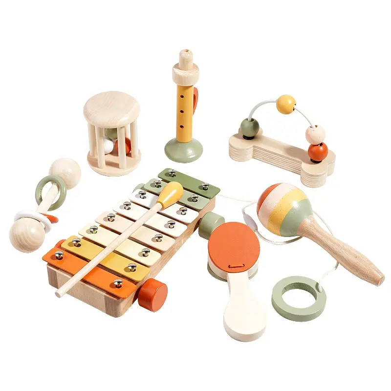 Wooden Montessori Musical Instrument Play Set, 1 Set Colorful Percussion & Bell Set Combination, Rattle Maracas Sensory, Infant Hearing Training, Bell Toy