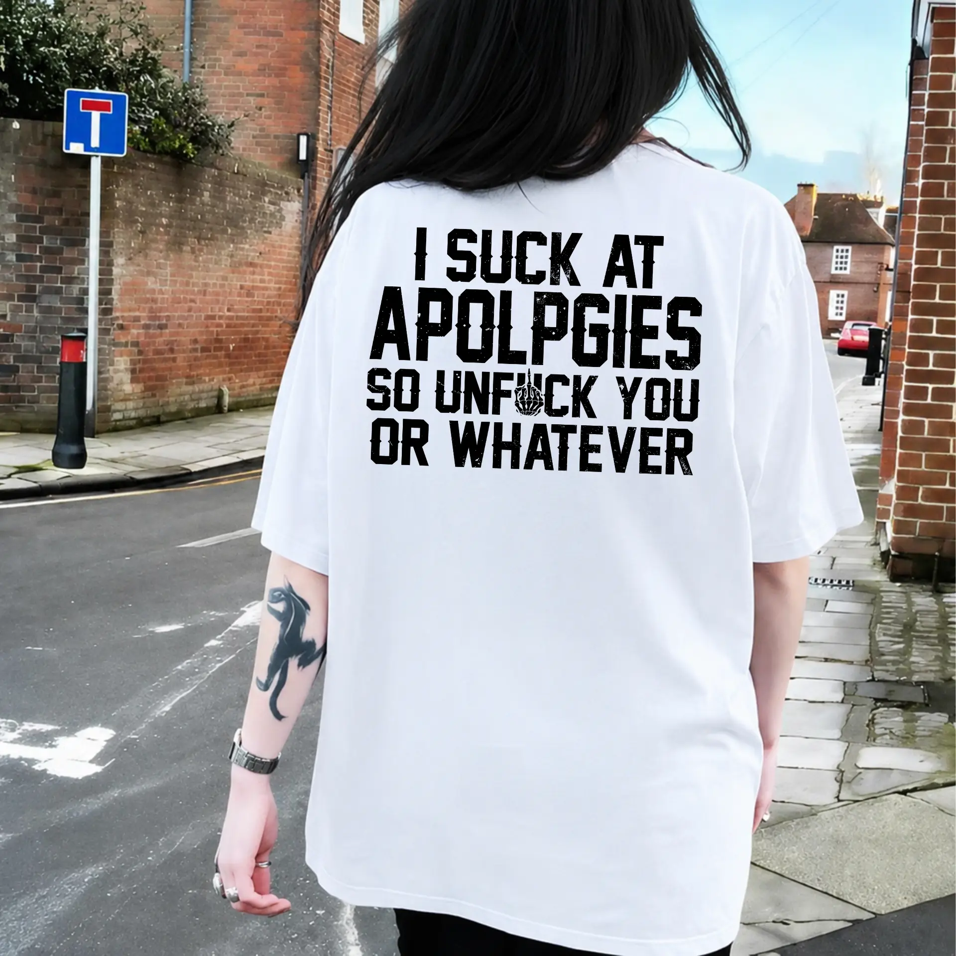 I Suck At Apologies T-Shirt, Funny Sarcastic Women Apparel, Edgy Attitude Back Print Tee