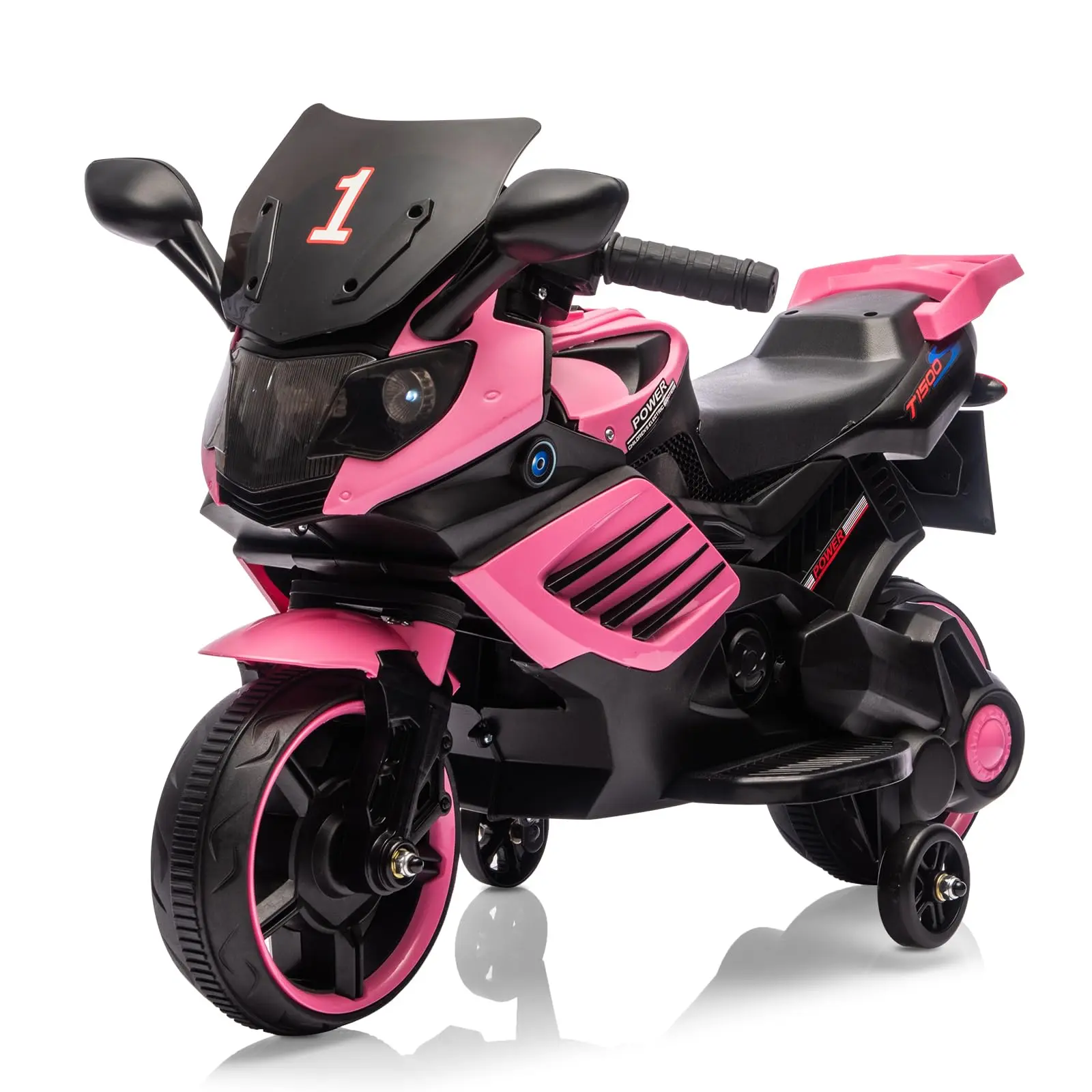 Kids Ride On Motorcycle, 6V Battery Powered Electric Motorcycle, w/Treaded Tires, Horn, Working Headlight, Music, Training Wheels, Stable Ride On Toys for Kids Toddler Boys Girls 3-6