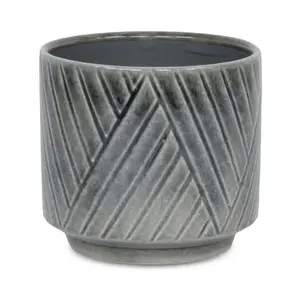 Cheungs 5920GR Parlora Crossed Diagonal Pattern Straight Side Ceramic Pot, Gray - Medium