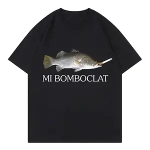 Humorous Bomboclat Fish Meme T-Shirt Trendy Short Sleeve Top Vintage Harajuku Style for Women