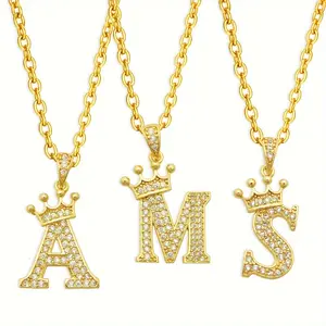 Trendy A-Z Champion Letter Necklace |   14K Gold Plated Unisex Pendant with Synthetic Zirconia |   Adjustable 15.75"+1.97" Chain for Teens Boys Girls |   Perfect Mother's Day Gift & Daily Wear
