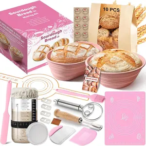 Sourdough Starter Kit, 15 count Sour Dough Bread Baking Supplies for Beginners with 24 Oz Glass Starter Jar, Complete Bread Making Set with  Banneton Proofing Basket, Baking Accessory