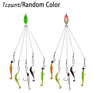 Random Color Artificial Fishing Lure Multi Species Lure with Hook, Five-Arm Alabama Umbrella Rig, Outdoor Fishing Accessories for Enthusiasts