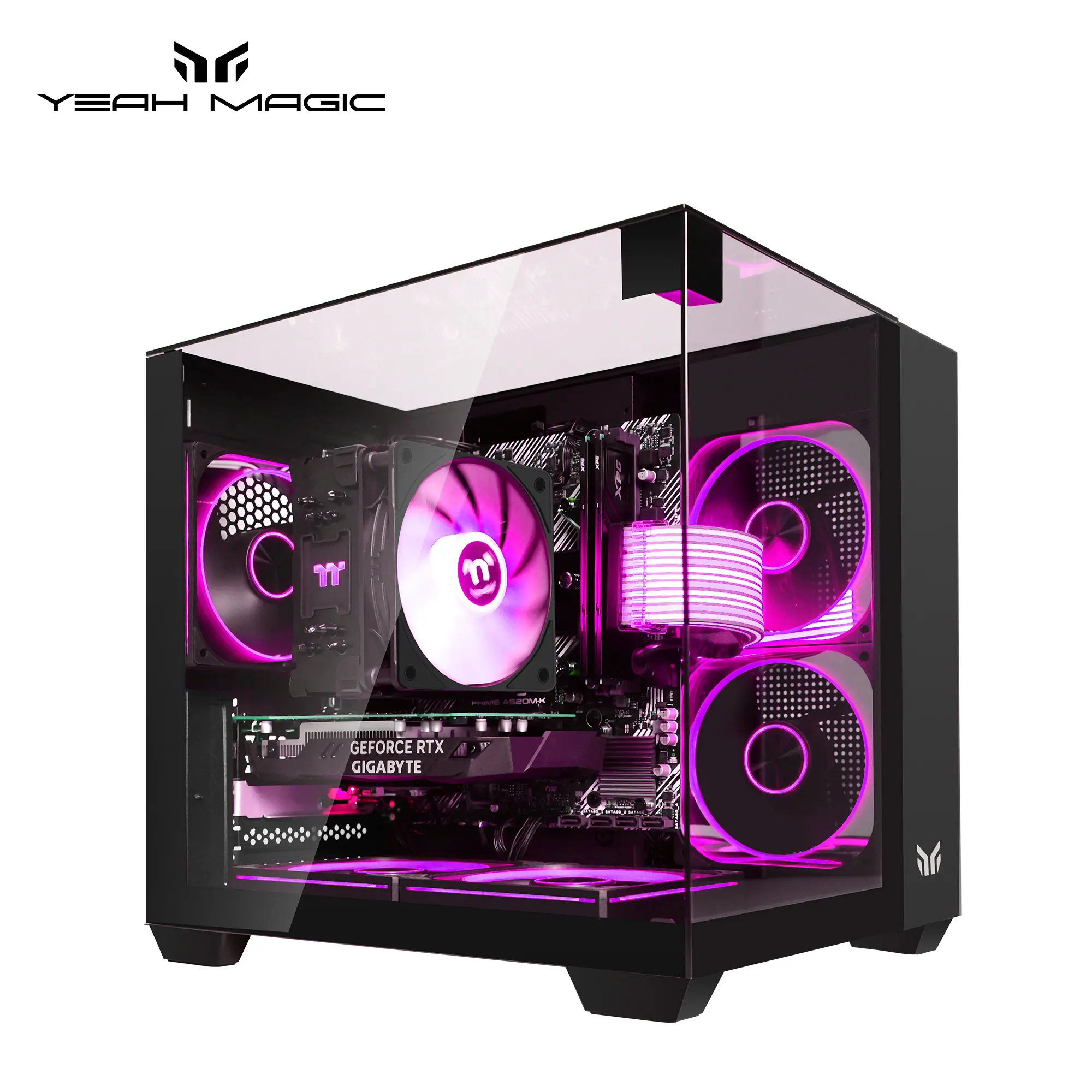 YEAH MAGIC Astral X1 Pro Fully Built Gaming PC - Prebuilt Gaming Computer, AMD Ryzen 5 5500 (Up to 4.2 GHz) CPU, GeForce RTX 3050 6GB GPU, 16GB DDR4 3200MHz RAM, 1TB NVME SSD, 650W PSU, 5 ARGB Fans, Windows 11 Home 64-bit WIFI Desktop
