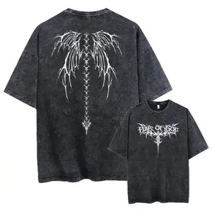 Oversize Printed T-shirts Men Gym Vintage Heavyweight T Shirts Cotton Workout Acid Wash Baggy Tees Street Fashion Tops