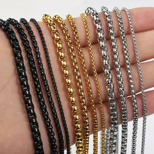 Hermah Box Chain 2/3/4/5mm Silver Gold Black Color Round Box Link Chain Necklace For Men Women Stainless Steel Jewelry 18-30inch