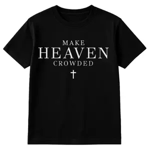 Make Heaven Crowded Christian Tee Faith Based Crewneck Religious Quote Valentine Shirt Blowing Bubble Cupid Design For Men Women Loose Round Neckline Breathable Cuffs