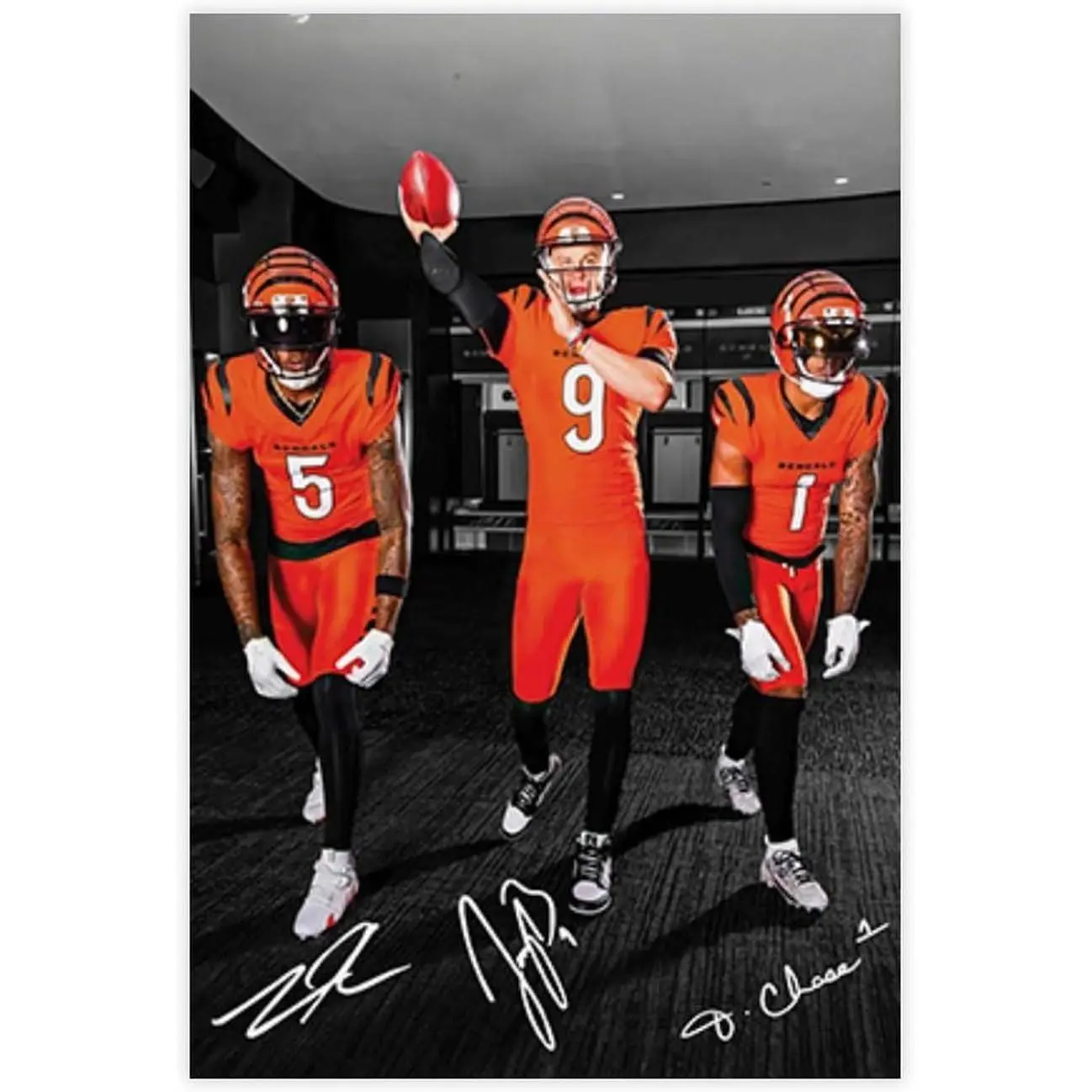 Sports Poster Joe Burrow Ja'Marr Chase Tee Higgins Canvas Poster Wall Art Decor Print Picture Paintings for Living Room Bedroom Decoration