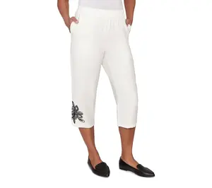 Alfred Dunner Petite Floral Embroidered Relaxed Capri Pants