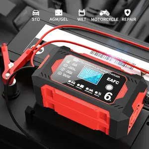 Us Plug 12V 6a Portable Car Vehicle Battery Charger, Smart Safe Motorcycle Lead Acid Battery Charging, LCD Display, Start/stop Function, Repair