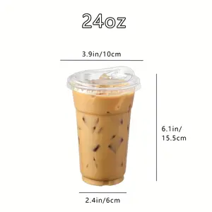 50 pcs, 100 pcs,24oz transparent plastic cups (with straw lids),  disposable plastic iced coffee cups, and takeout coffee cups (suitable for making smoothies, milkshakes, and cold drinks) Party Supplies Set Pack