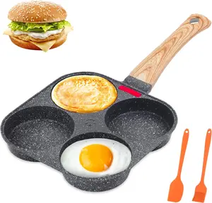 4-Cup Egg Pan Nonstick, Aluminum Omelette Pan for Breakfast, Mini Pancake Maker Skillet, Fried Egg Cooker for Gas Stove & Induction, Nonstick Egg Frying Pan