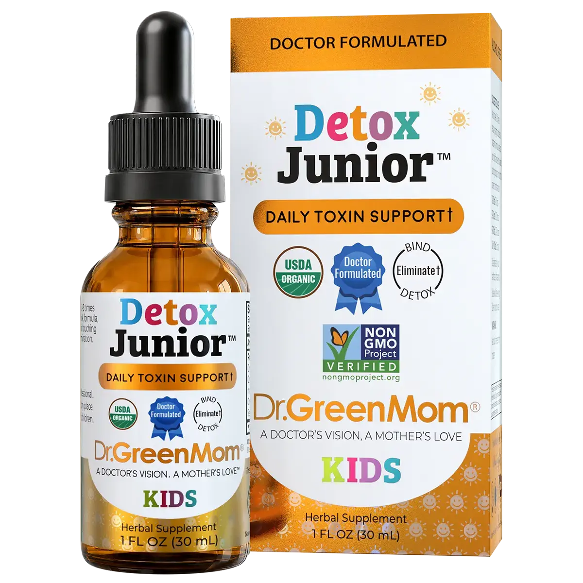 Dr. Green Mom Detox Junior Liquid Drops | Daily Nutrient & Digestive Wellness Support for Youth | Gentle Herbal Blend