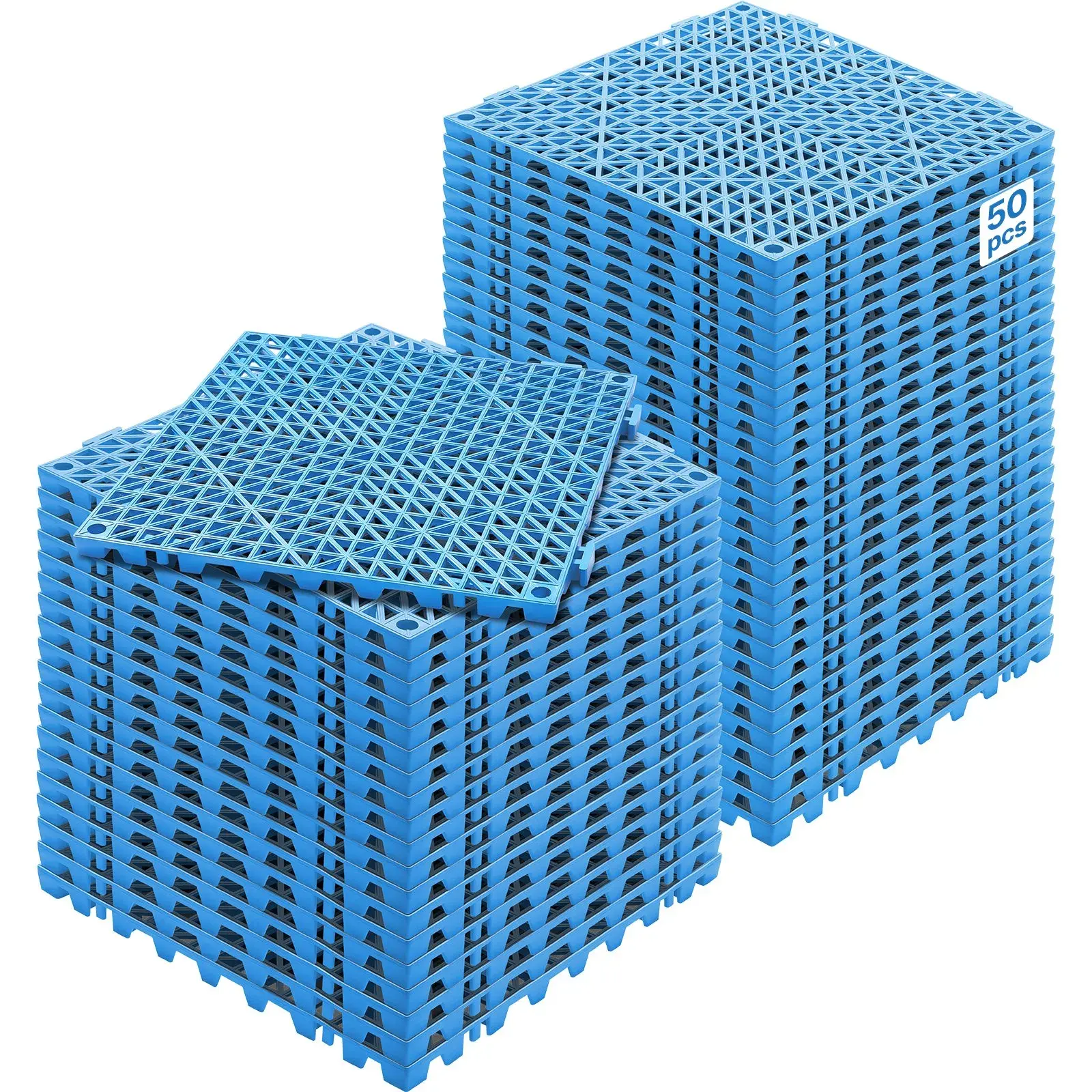 Soft PVC Interlocking Drainage Floor Tiles - 12"x12" Splicing, Non-Slip Holes, Blue Interlocking Tiles for Restroom, Pool, Wet Home Improvement Flooring Materials