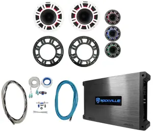 2) KICKER 48KMXL84 8" 500w Marine Speakers w/LED+2-Channel Amplifier+Wires KMXL8