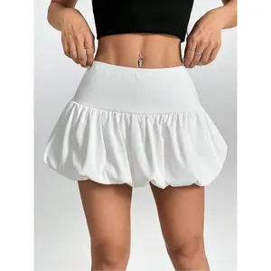 Women's Solid Bubble Hem Skirt, Casual Fashion Short Skirt for Daily Wear, Ladies Bottoms for Summer