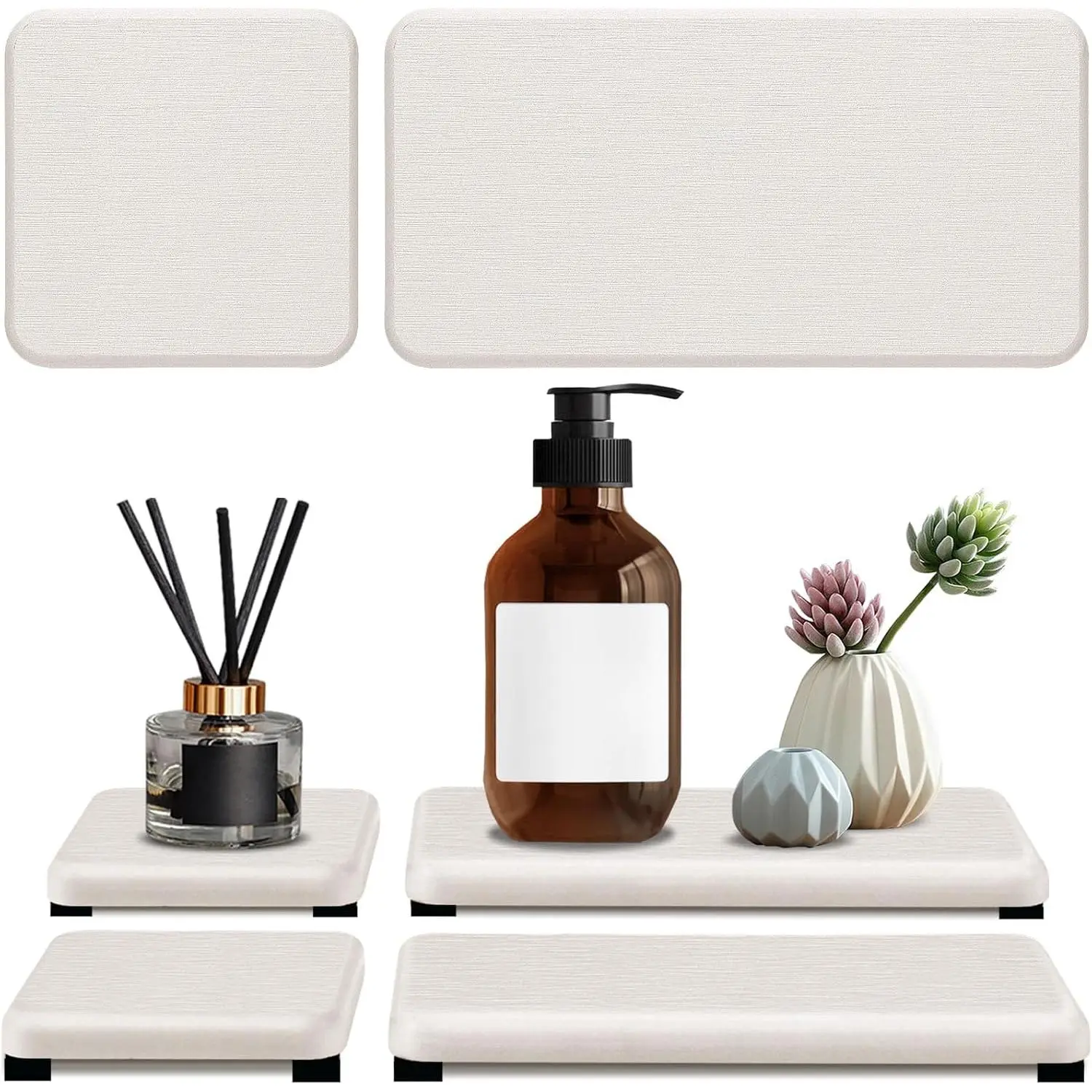 4PCS Diatomite Stone Rectangular Trays - Quick-Drying, Water-Absorbent Bathroom Gadgets, Modern Home Decor Sink Tray for Soap Dishes, Toothbrushes (Kitchen & Bathroom Counter Use)