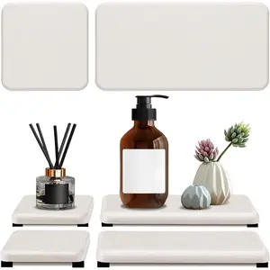 4PCS Water Absorbing Stone Tray, Quick Drying Diatomite Stone Sink Tray, Water Absorbent Stone Coasters for Bathroom Counter, Kitchen Soap Dish Holders Toothbrush Holders in Modern Home