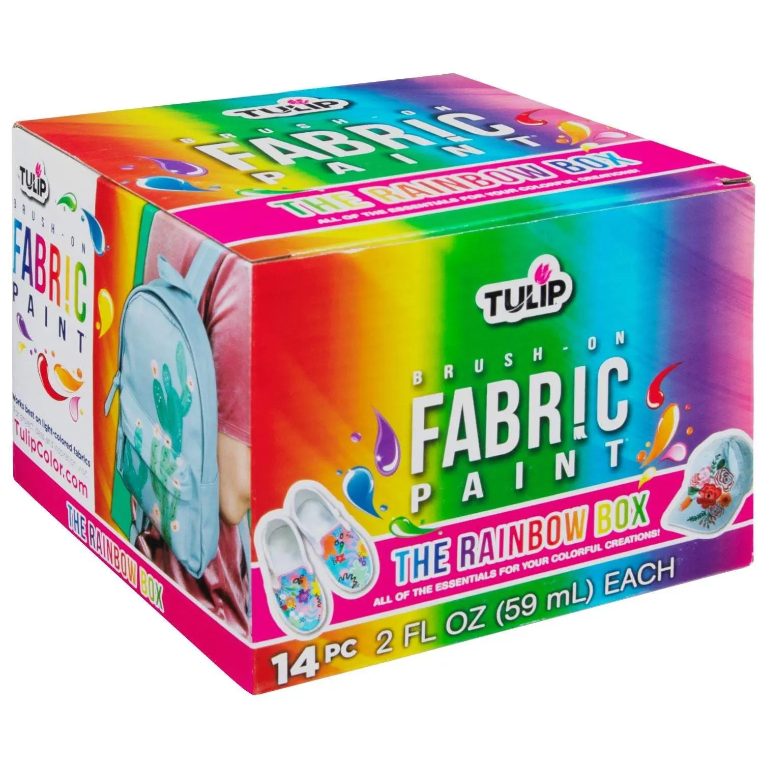 Tulip Brush-On Fabric Paint, 14-Pack with Metallic Finish, Rainbow Box, and Watercolor Effects for Home Craft Projects