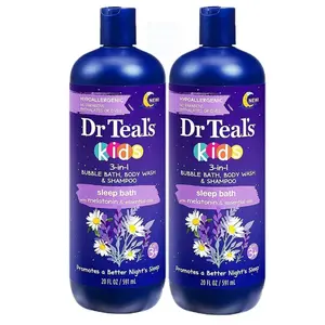 Dr. Teals Kids 3 in 1 Foaming Bath Gift Set (2 Pack, 20Oz Ea) - Kids 3 in 1 Bubble Bath, Body Wash & Shampoo with Melatonin & Pure Epsom Salt - Essential Oils Nourish Skin - Hypoallergenic Formula.