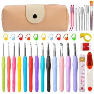 50Pcs Crochet Set Ergonomic soft-grip crochet hooks, including colored hooks, stitch markers, and a storage case. This portable crochet set is perfect for beginners and crochet enthusiasts alike.