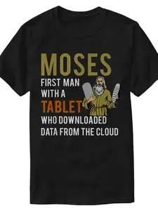 Men's Letter Jewish Passover Moses Tablet Data Cloud Computing T-shirt Interesting Men's Short Sleeve Graphic T-shirt