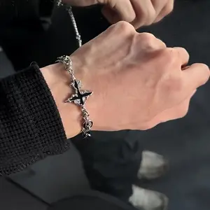 [Double-LayerStainlessSteelGothic]Men'sVintageHip-HopPunkStyleDouble-LayerStainlessSteelBraceletWithGothicCrossCharm-Versatile&Trendy