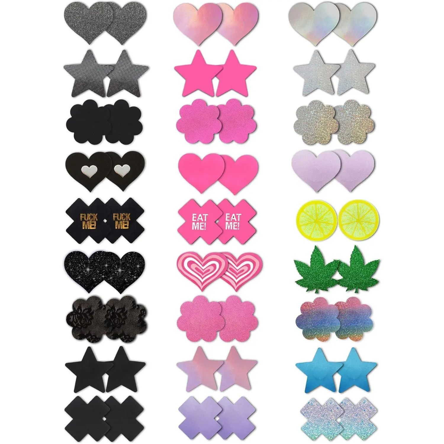 Pasties Rave Pack 27 Pairs Multicolor Nipple Covers Pasties Glitter Pasty