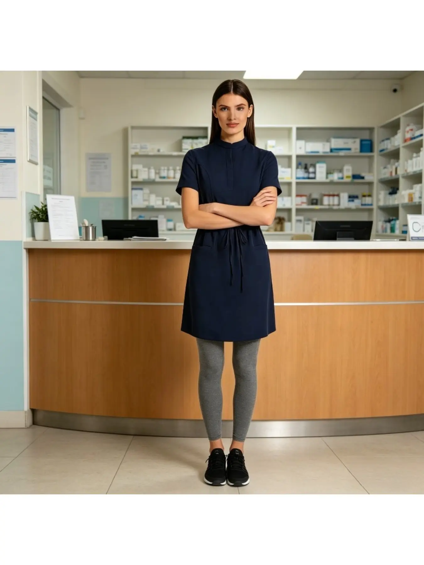 Ladies Doctor Uniform Dress Pet Hospital Small Stand-Up Collar Short Sleeve Dress Women's Beauty Salon Fashion Commuter Work Skirt Outdoor Leisure Dress