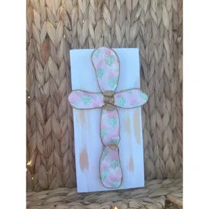 Medium Pink Block Print Floral Cross easter day