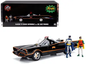 Classic TV Series Batmobile w/Working Lights, Diecast Batman & Robin Figures "80 Years of Batman" 1/18 Diecast by Jada