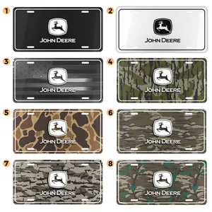 John Deere Camo License Plate, 12 x 6 Aluminum Vanity Tag for US Vehicles, tractor lover gift, Bottomland Camo, Woodland Camo, truck decor for men USA