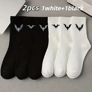 Creative Couple Socks, Anti-Odor Sweat Absorbent Casual Socks, Halloween Adult Unisex Socks, Polyester Material, Bat Pattern, Ideal Gift
