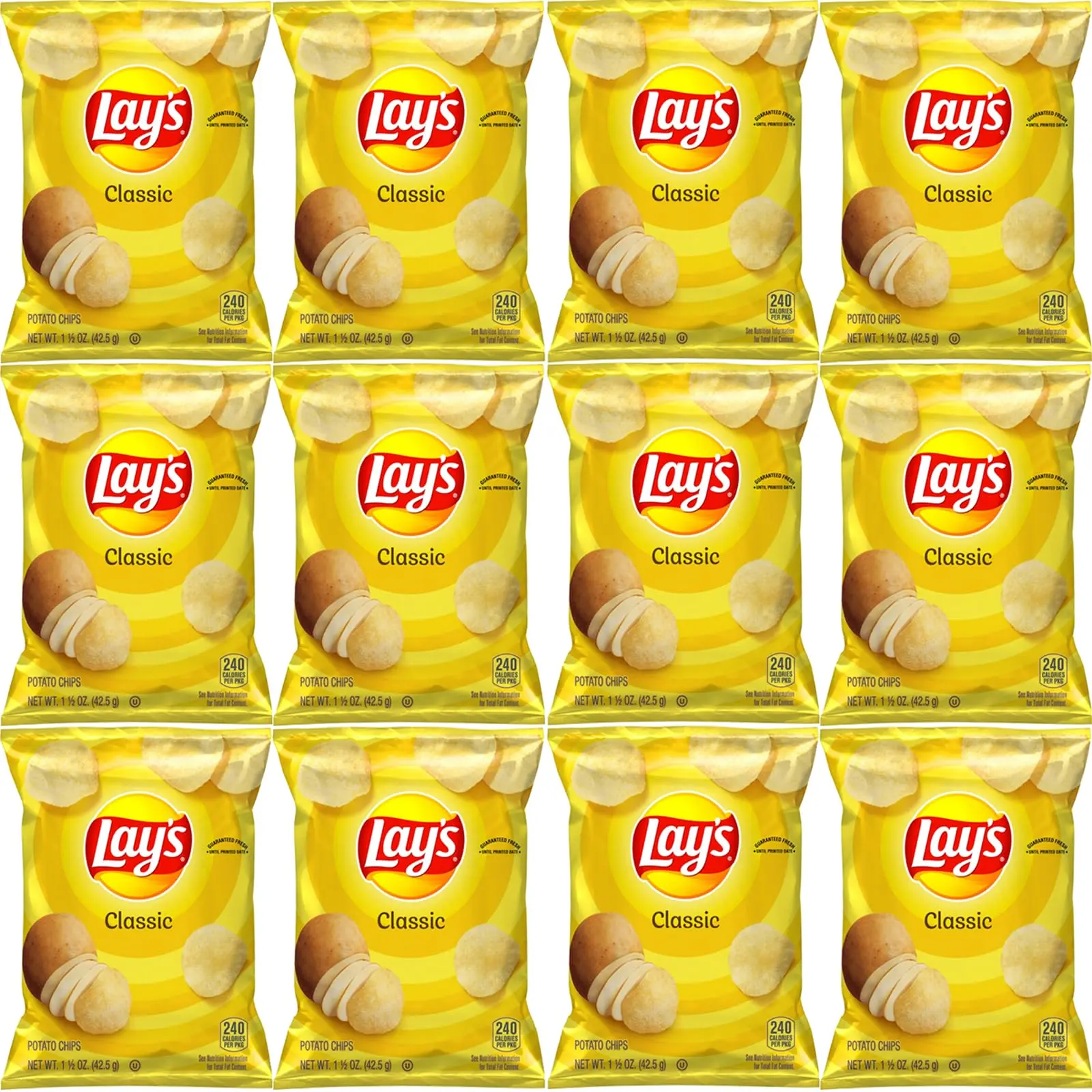 Lay's Classic Potato Chips, 1.5 Oz Bag, Value Pack of 12, Bundled By Shoppyway Snack Crunchy Crispy Tasty Savory