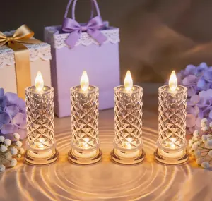Set of 4 Transparent LED Battery-Operated Flame-Free Simulated Candle Lights  Father's Day and Mother's Day Gifts  Festive Home and Table Decorative Lights