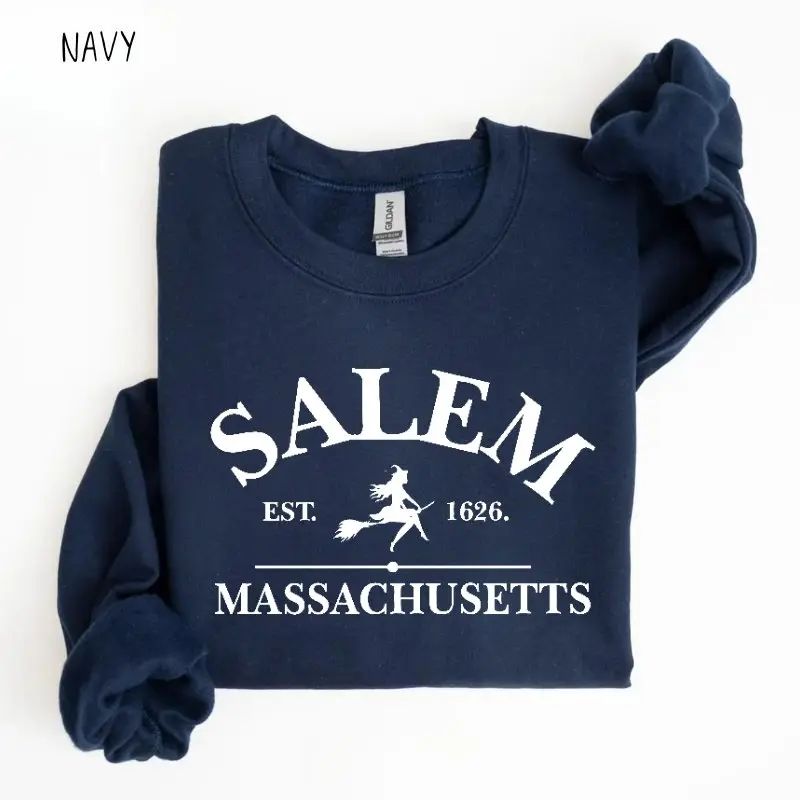 Gildan Salem Massachusetts Halloween Sweatshirt, Vintage Witch Town Graphic Crewneck, Spooky Fall Pullover, Halloween Gift Hoodie Halloween