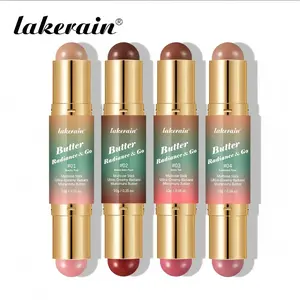 Double-Head Butter Blush Stick, 2-in-1 Creamy Silky Bronzer & Blush for Face, Eyes & Lips, Buildable, Blendable & Multi-Purpose Makeup for Contouring, Highlighting & Natural Glow, Facial Makeup, Cosmetic Product, Beauty Cosmetics blushing
