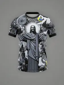 Christ Theme Trendy Short Sleeve T-Shirt, Religious Art Graphic Design, Unisex Fashion Casual Wear, All Seasons Fitted Long Tee, Streetwear