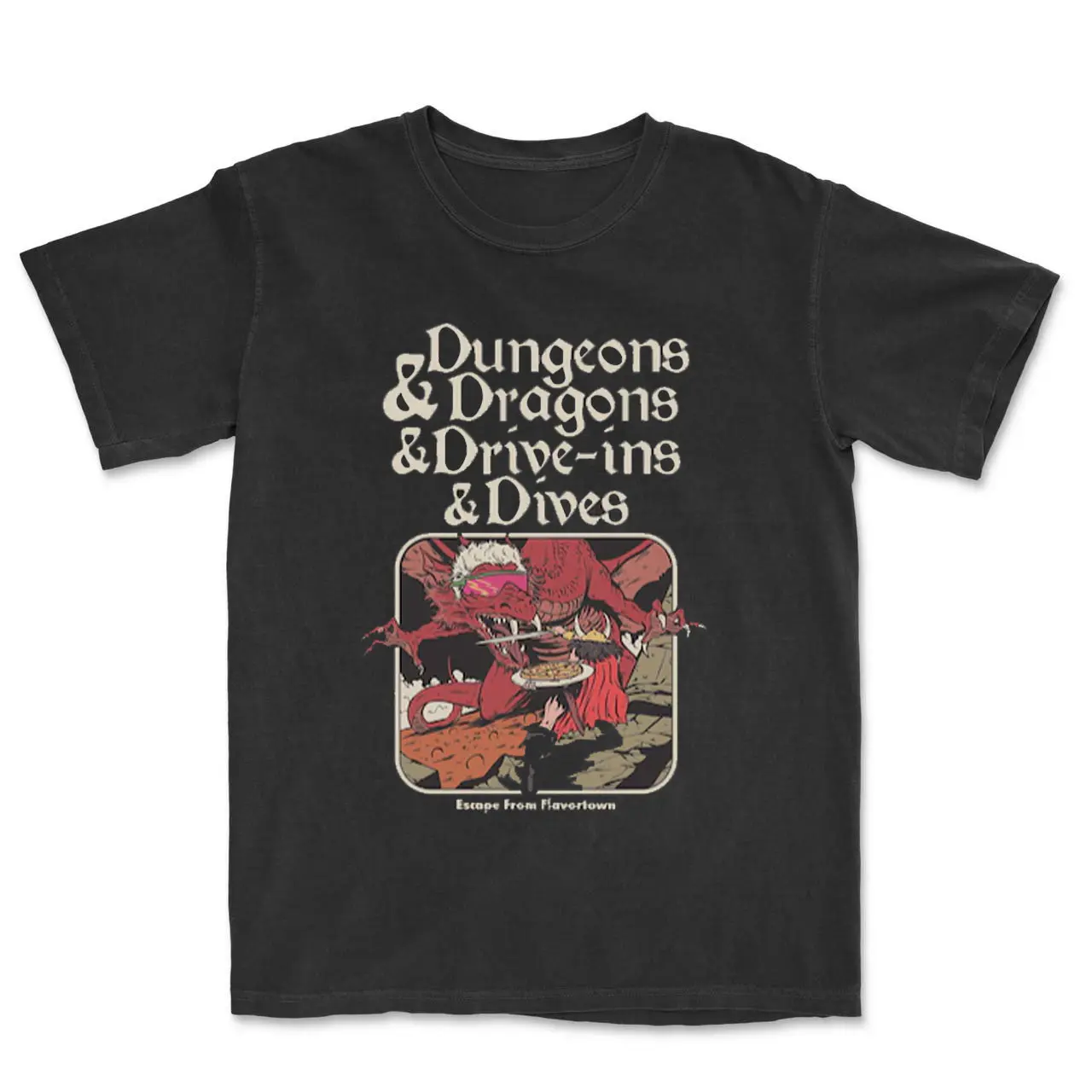 Dungeon Dragon Dive Ins & Dives Graphic Tee, Guy fieri Tshirt, Dungeons & Dragons Merch, Fantasy Role-Playing Game Shirt, Y2k, Graphic Tee, Gift T-shirt, Dnd Tee, Unisex Cotton Top Menswear Womenwear Streetwear Cotton Comfort  Shortsleeve Casual