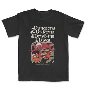 Dungeon Dragon Dive Ins & Dives Graphic Tee, Guy fieri Tshirt, Dungeons & Dragons Merch, Fantasy Role-Playing Game Shirt, Y2k, Graphic Tee, Gift T-shirt, Dnd Tee, Unisex Cotton Top Menswear Womenwear Streetwear Cotton Comfort  Shortsleeve Casual