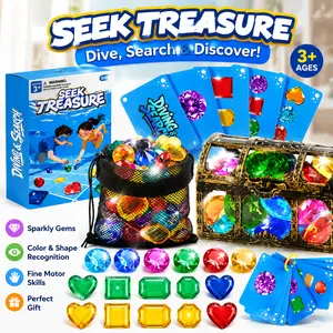 DOIOWN Kids Dive Toys – Underwater Treasure Hunt Pool Game, 60 Sinking Gems, Pirate Chest, 35 Cards, Educational Pretend Play with Realistic Diamonds, Summer Swim Fun for Toddlers Ages 3-10，deals for you, Neon, Breath Control