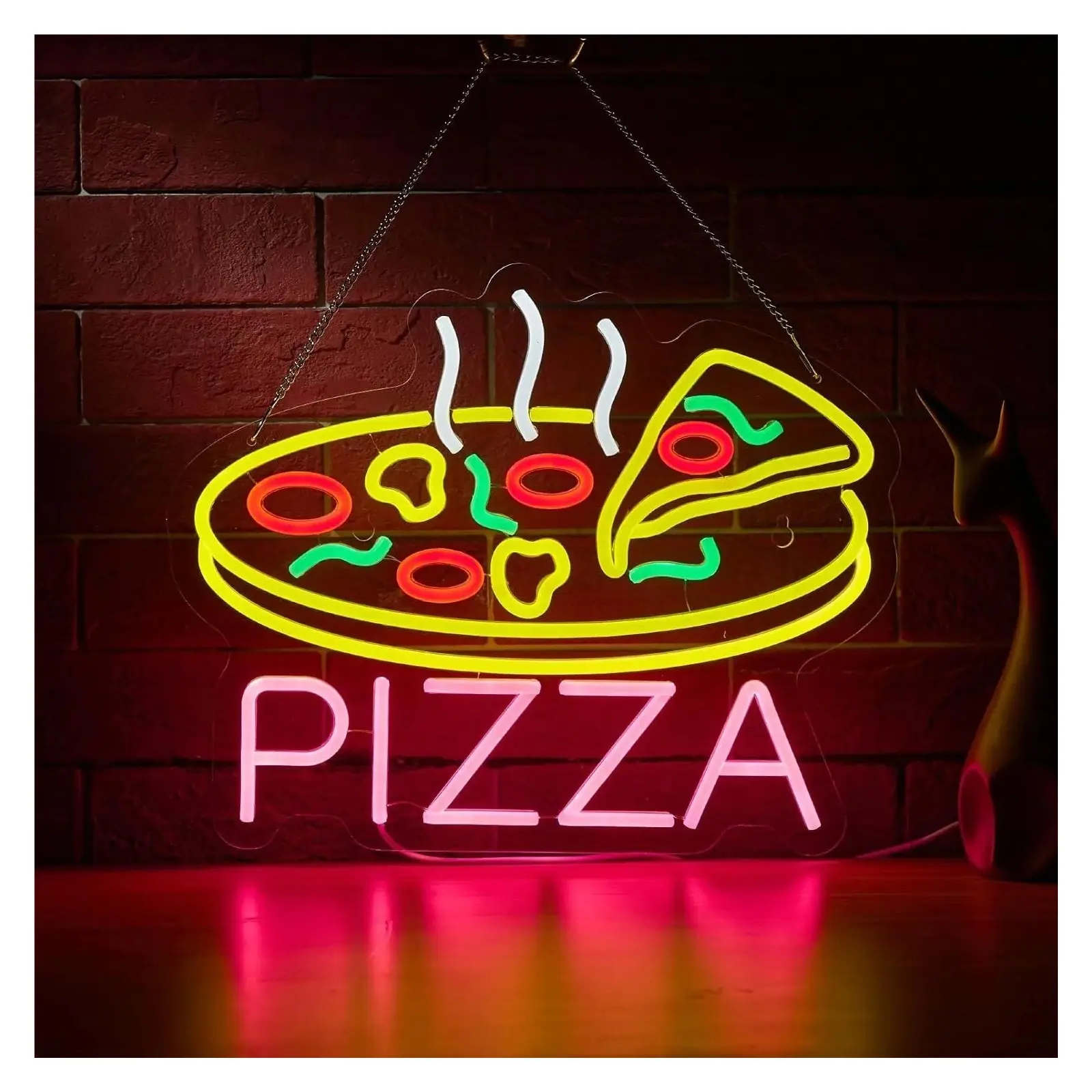 Sign Illuminated Pizza Neon Sign Dimmable Atmosphere Decorative Light USB Powered For Bar Cafe Pizzeria Restaurant Wall Decor 40.64cmx33cm