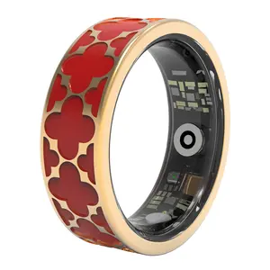 Ultra-Light Titanium Smart Ring – 3g Clover Design for Health & Style! Track Sleep, Heart Rate, Women's Health & More – No Subscription Needed! 5ATM Waterproof, Red