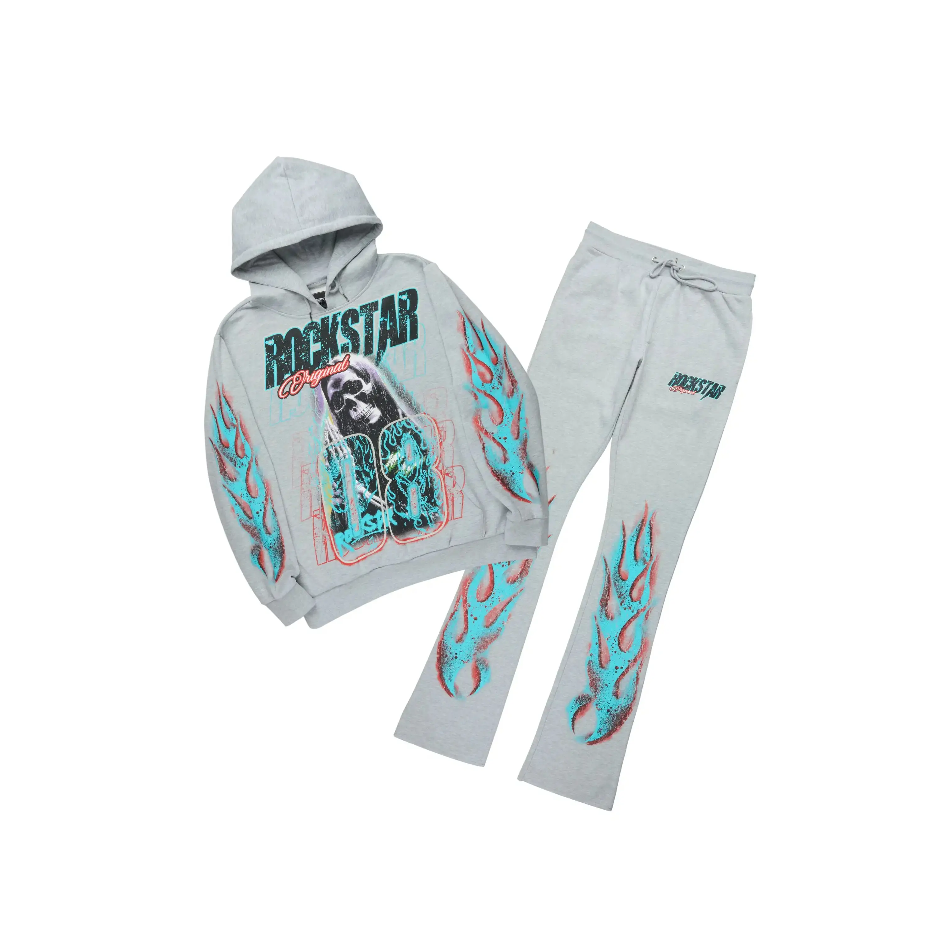 Kruz Heather Grey Hoodie/Stacked Pant Track Set